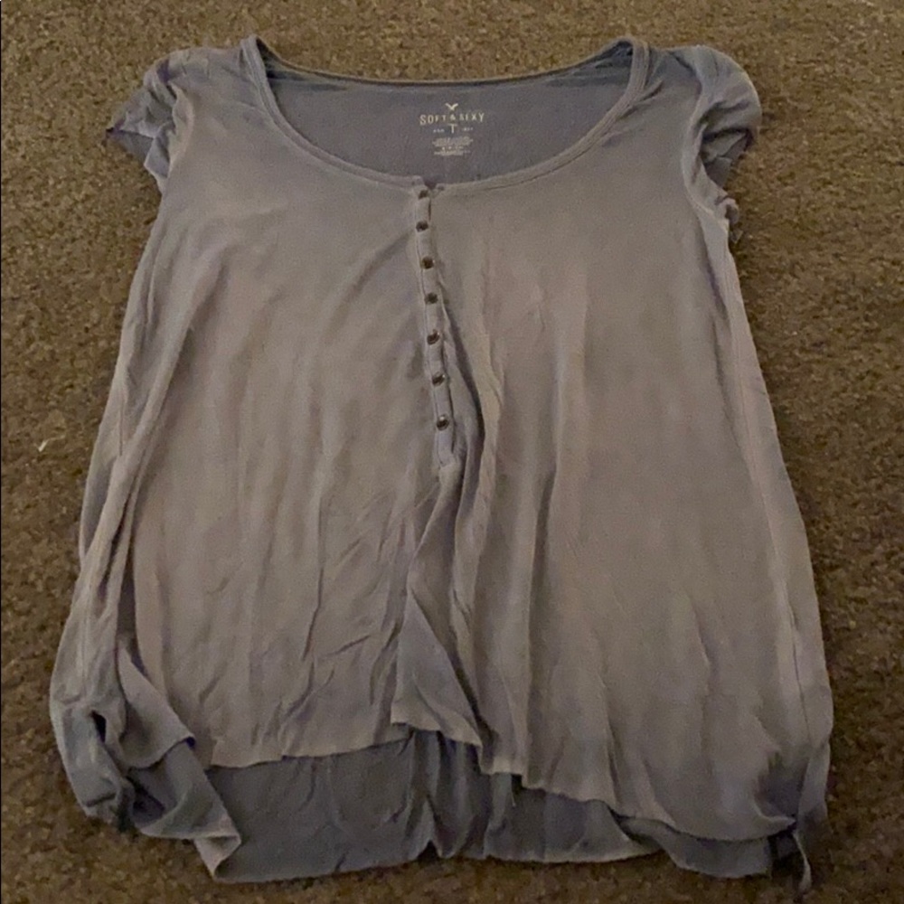 American eagle blue quarter button top